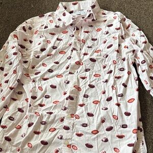 Nicole Miller White Shirt with Red and Purple Pattern